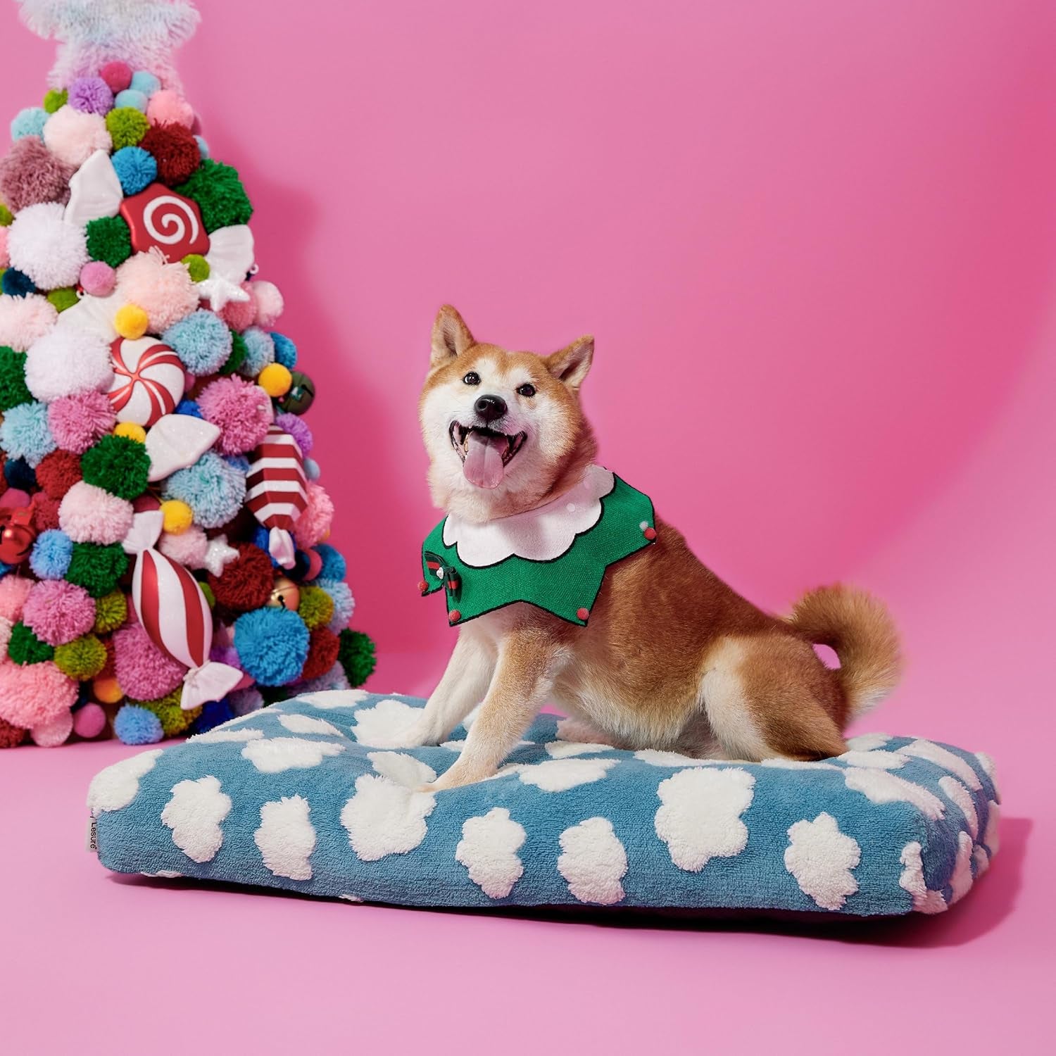 Cute Large Dog Bed for Crate-Thick Shredded Chopped Foam Pet Bed Indoor with Removable Washable Cover, Modern Fuzzy Plush & anti Slip Bottom, Blue